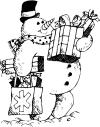 Снеговик с подарками Рисунок раскраска на зимнюю тему