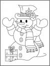 Снеговик с подарком Рисунок раскраска на зимнюю тему