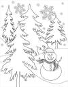 Снеговик в лесу Рисунок раскраска на зимнюю тему