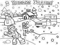Открытки с детьми и снеговиком Рисунок раскраска на зимнюю тему