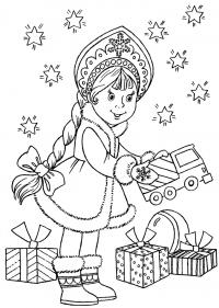Открытка снегурочка дарит подарки Детские раскраски зима распечатать