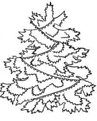 Открытка с наряженной в гирляды елочкой Раскраски на тему зима